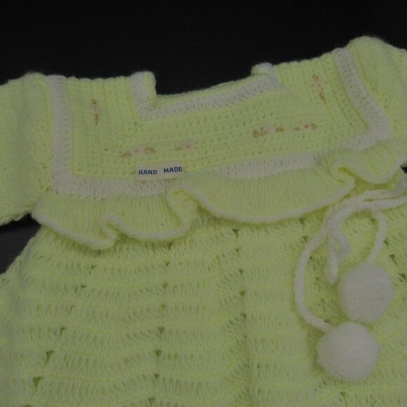 Hand Knit Baby Doll Dress With Pom-Poms & Ruffled Trim - Picture 5 of 15